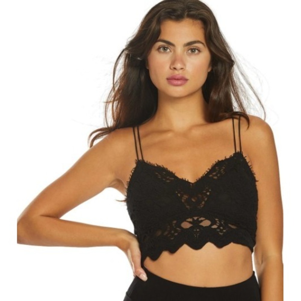 FREE PEOPLE FP One Ilektra Lace Strappy Cami Bralette Crop Top Black Sz M